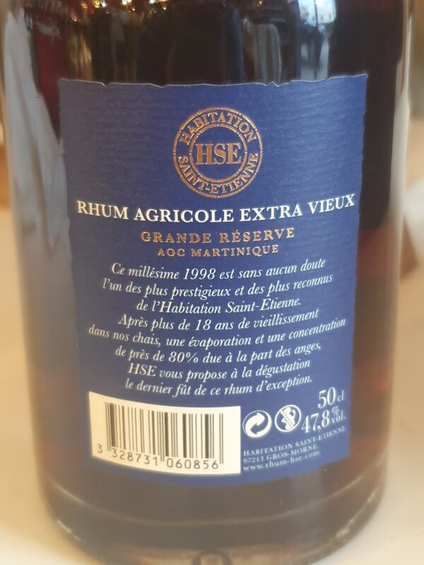 RHUM VIEUX HSE 50 CL 47.8° MILLESIME 1998 – Image 3