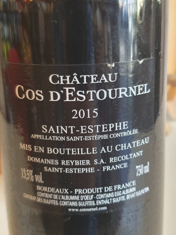 VIN CHATEAU COS D'ESTOURNEL 75 CL 14.5° MILLESIME 2015 2EME GRAND CRU CLASSE – Image 2