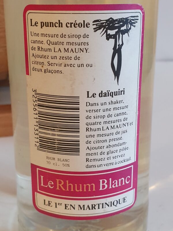 RHUM BLANC LA MAUNY 70 CL 50° CIRCA 1983 – Image 2