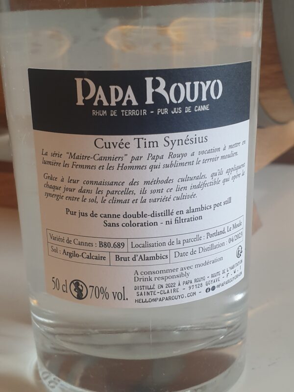 RHUM BLANC PAPA ROUYO 50 CL 70 ° CUVEE TIM SYNESIUS – Image 3