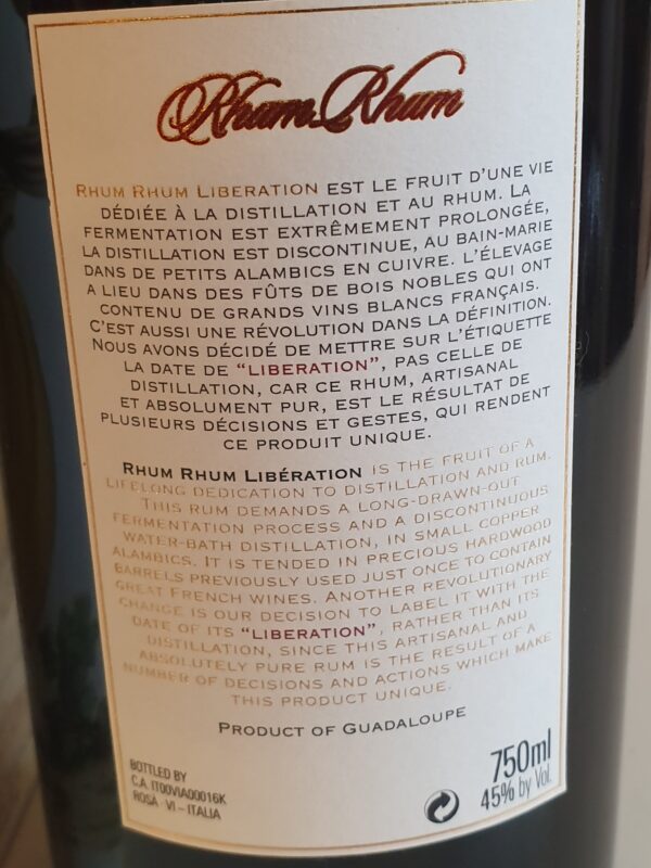 RHUM VIEUX LIBERATION 75 CL 45° VERSION AMERICAINE – Image 2