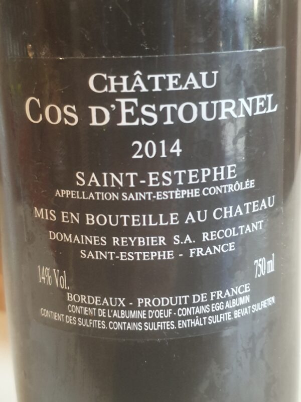 VIN CHATEAU COS D'ESTOURNEL 75 CL MILLESIME 2014 2EME GRAND CRU CLASSE – Image 2