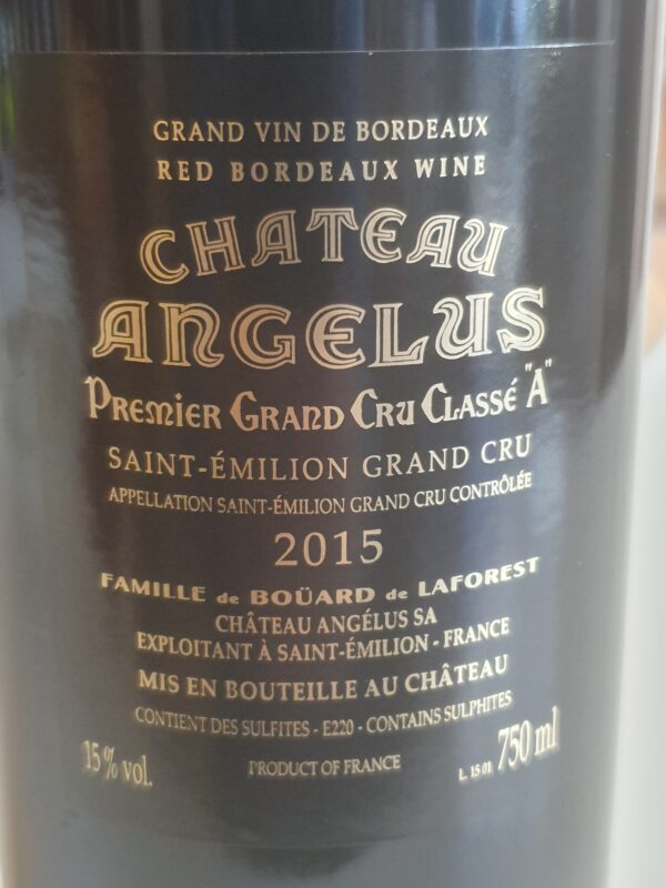 VIN CHATEAU ANGELUS 75 CL MILLESIME 2015 1ER GRAND CRU CLASSE A – Image 2