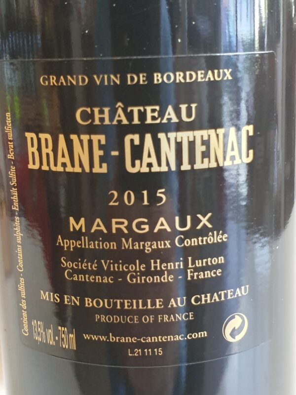 VIN CHATEAU BRANE CANTENAC 75 CL MILLESIME 2015  2EME GRAND CRU CLASSE MARGAUX – Image 2