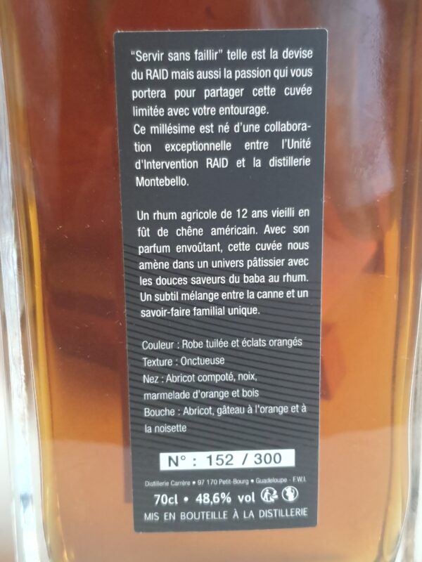 RHUM VIEUX MONTEBELLO 70 CL 48.6° MILLESIME 2010 CUVEE DU RAID 12 ANS – Image 3