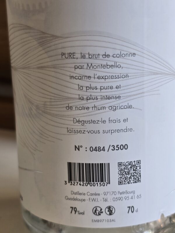 RHUM BLANC MONTEBELLO 70 CL 79°  CUVEE PURE BRUT DE COLONNE BATCH 1 – Image 2