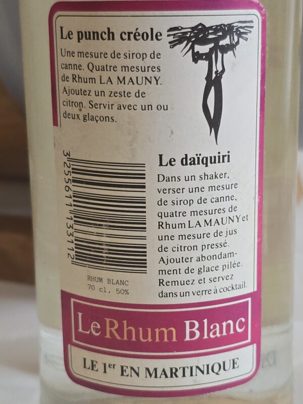 RHUM BLANC LA MAUNY 70 CL 50° CIRCA 1985 – Image 2