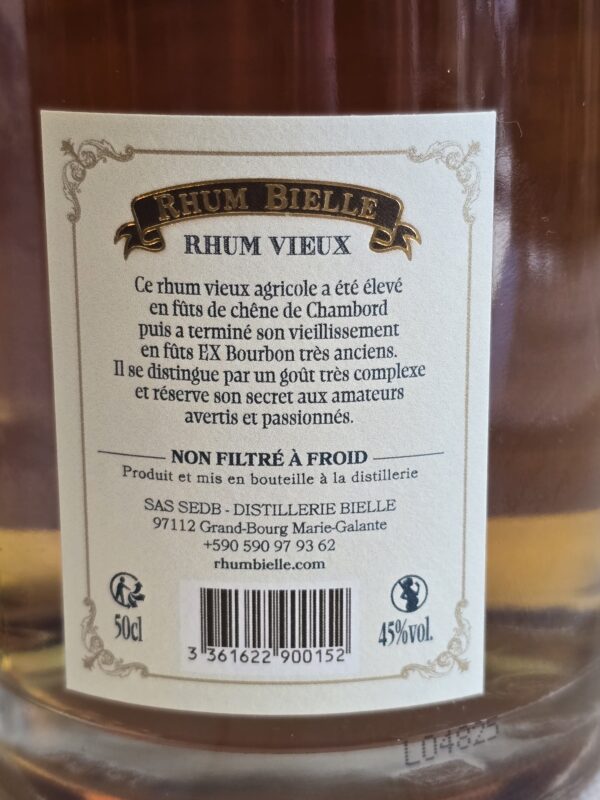 RHUM VIEUX BIELLE 50 CL 45° MILLESIME 2019 FUT DE CHAMBORD – Image 3