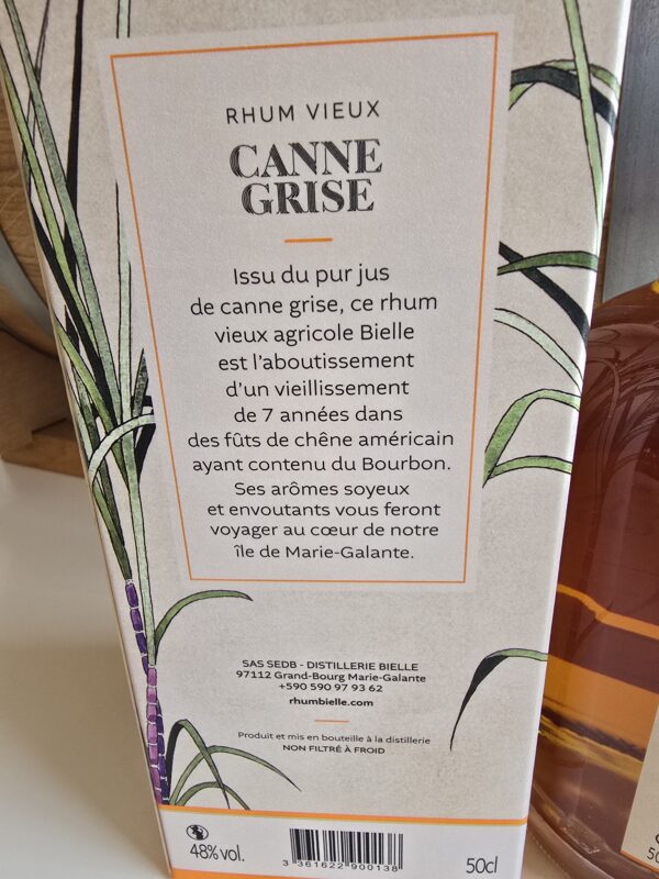 RHUM VIEUX BIELLE CANNE GRISE 50 CL 48°  MILLESIME 2018 – Image 2