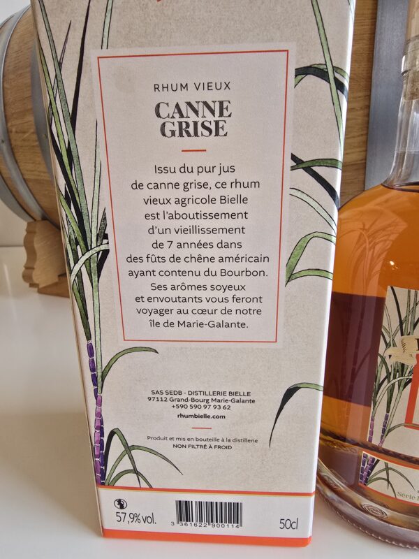 RHUM VIEUX BIELLE CANNE GRISE 50 CL 57.9° MILLESIME 2018 BRUT DE FUT – Image 2