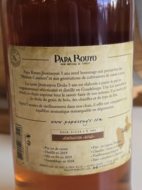 RHUM VIEUX PAPA ROUYO 70 CL 45°  5 ANS CUVEE JENERASYON DOILO – Image 3