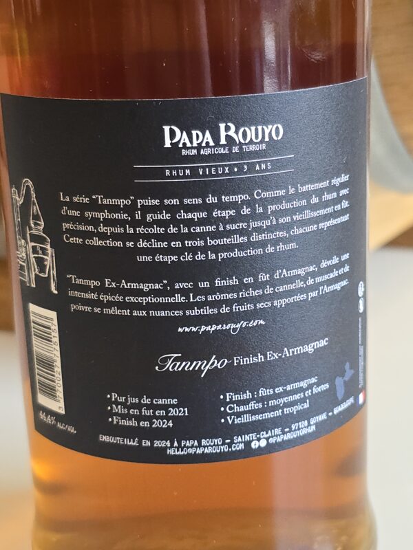RHUM VIEUX PAPA ROUYO 70 CL 44.4° TANMPO EX ARMAGNAC MILLESIME 2021 – Image 2