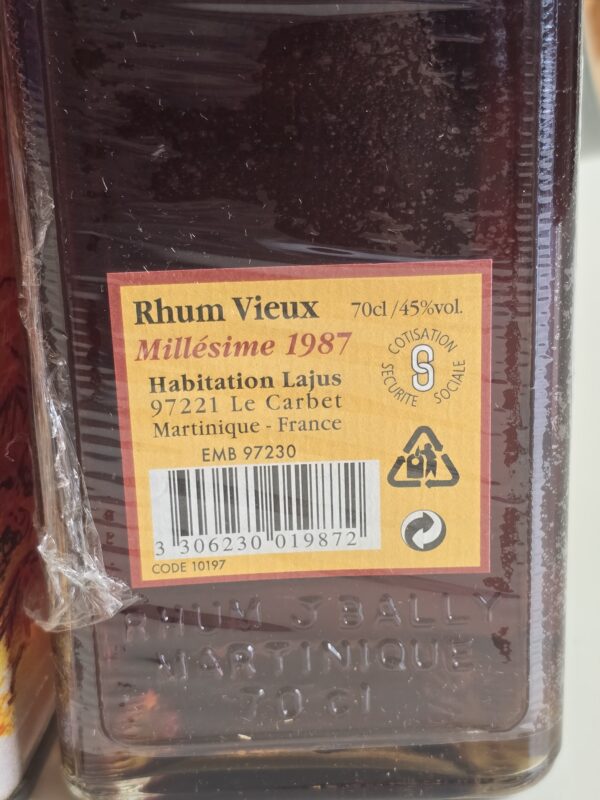 RHUM VIEUX BALLY 70 CL 45° MILLESIME 1987 – Image 3