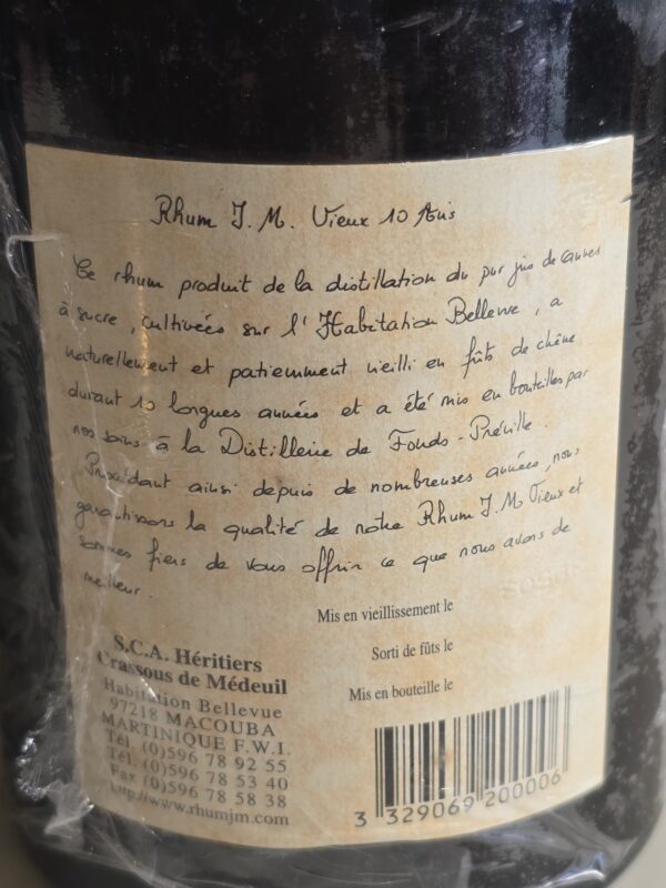 RHUM VIEUX JM 70 CL 49.6° MILLESIME 1993 10 ANS – Image 3