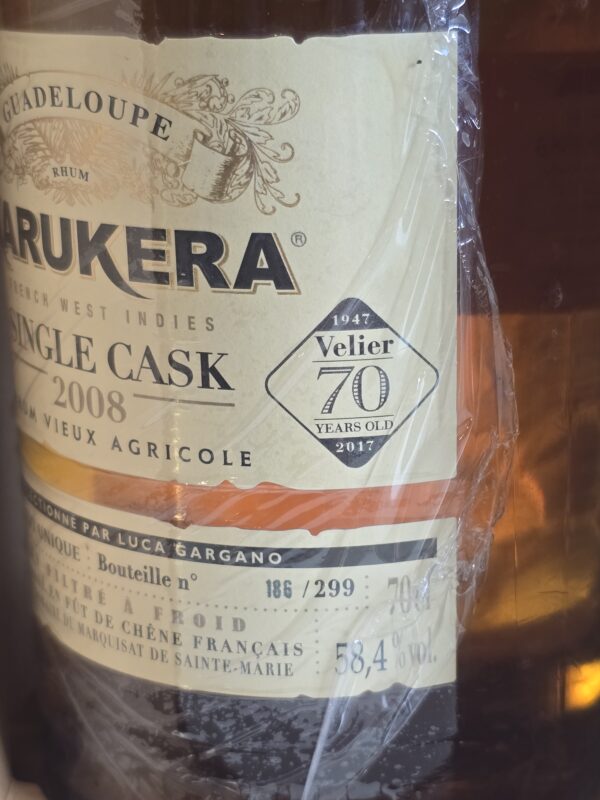 RHUM VIEUX KARUKERA 70 CL 58.4° MILLESIME 2008 FUT 66 ANNIVERSAIRE 70 ANS VELIER – Image 3