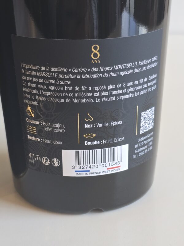 RHUM VIEUX MONTEBELLO 70 CL 47.7° MILLESIME 2016 BRUT DE FUT 8 ANS BATCH 2 – Image 4