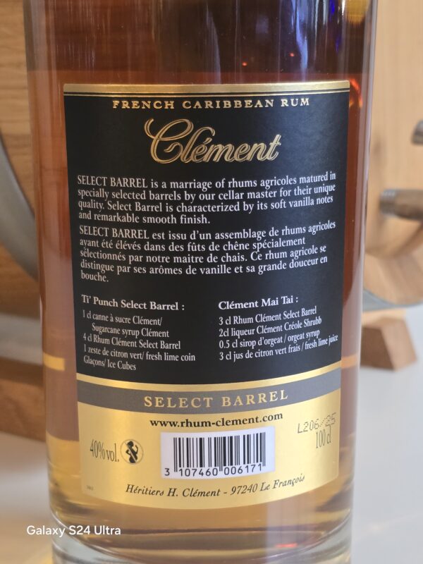RHUM AMBRE CLEMENT 1 L 40° SELECT BARREL – Image 2
