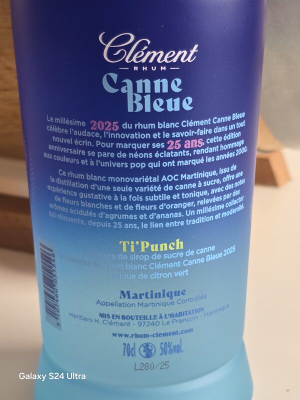 RHUM BLANC CLEMENT 70 CL 50° CANNE BLEUE 2025 – Image 3