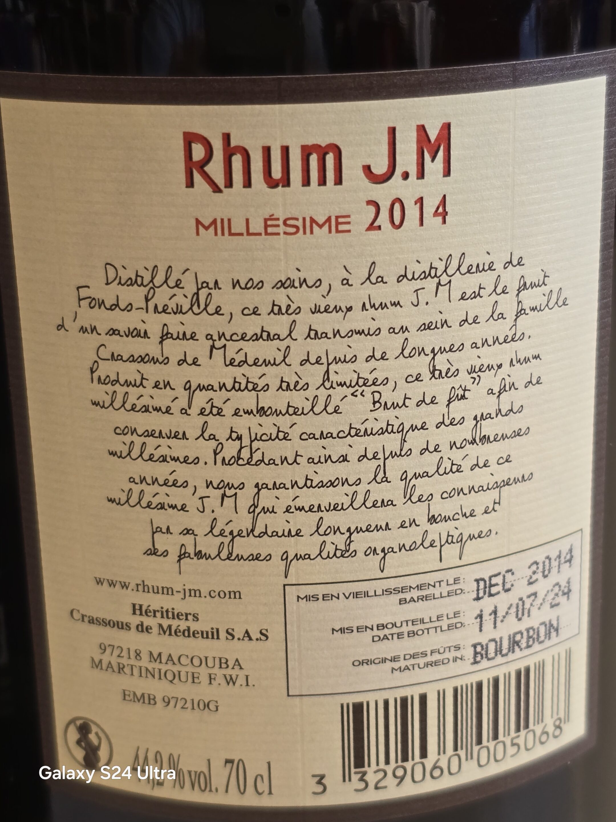 RHUM VIEUX JM 70 CL 44.2° MILLESIME 2014 10 ANS – Image 2