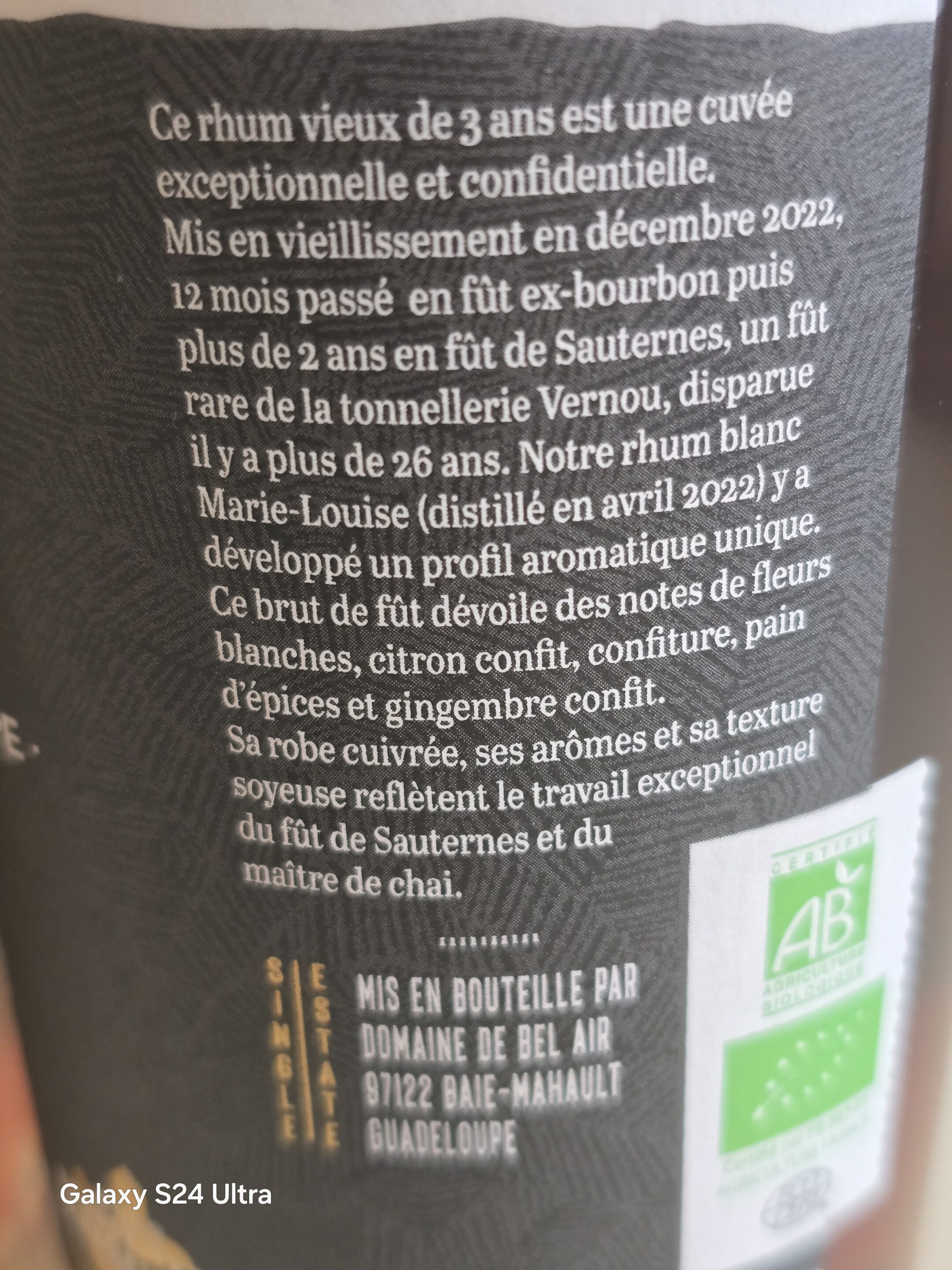 RHUM VIEUX MARIE - LOUISE 50 CL 61.2° BRUT DE FUT SINGLE CASK FUT DE SAUTERNES BIO – Image 2