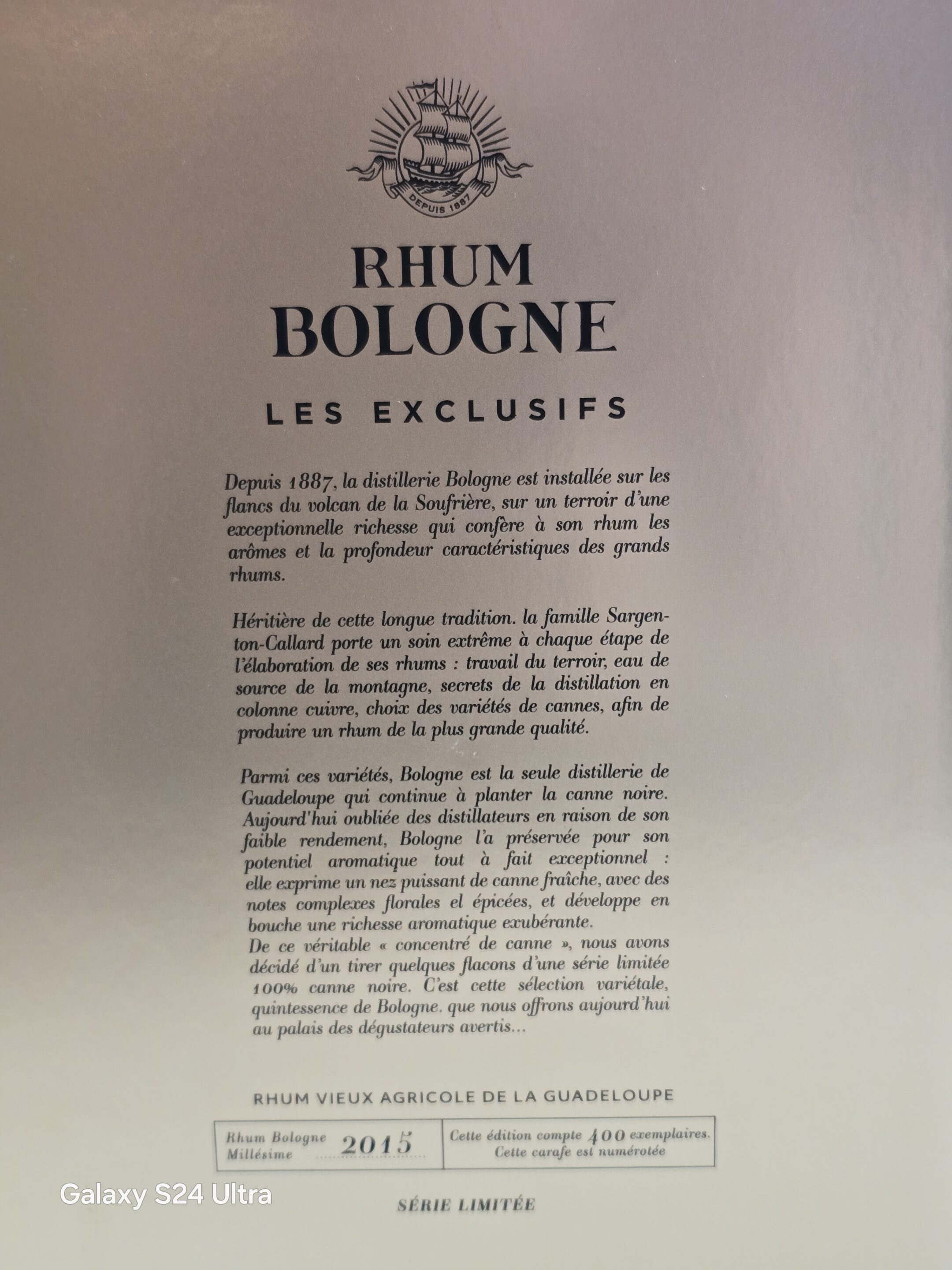 RHUM VIEUX BOLOGNE 70 CL 61.3 ° MILLESIME 2015 LES EXCLUSIFS – Image 3