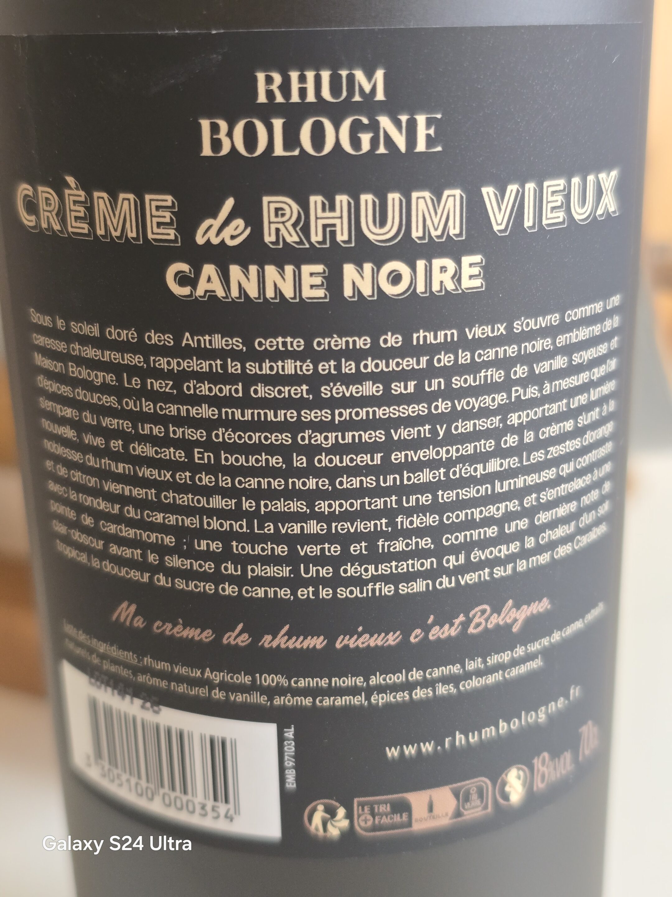 CREME DE RHUM VIEUX BOLOGNE 70 CL 18° 100% CANNE NOIRE – Image 2